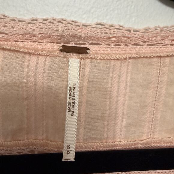 Free People Follow Your Heart Top Small Cropped V Neck Peach Boho Embroidered - Picture 4 of 5